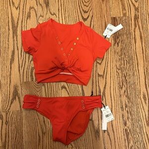 Robin piccone raglan tshirt swimsuit - color marmalade size M too and L bottoms